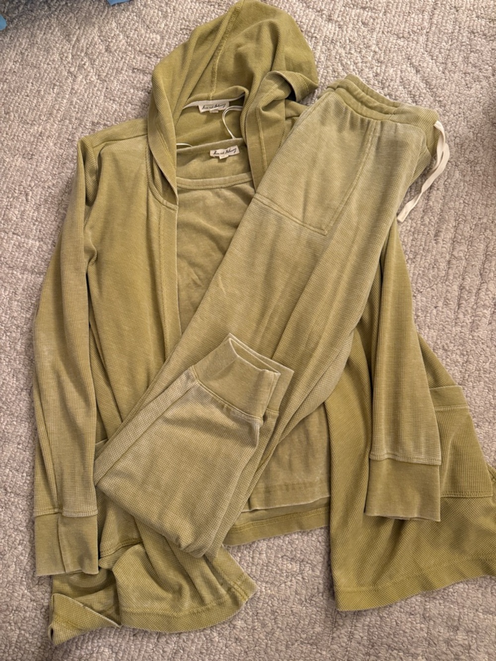 Olive Green Waffle Knit Hoodie & Jogger Set